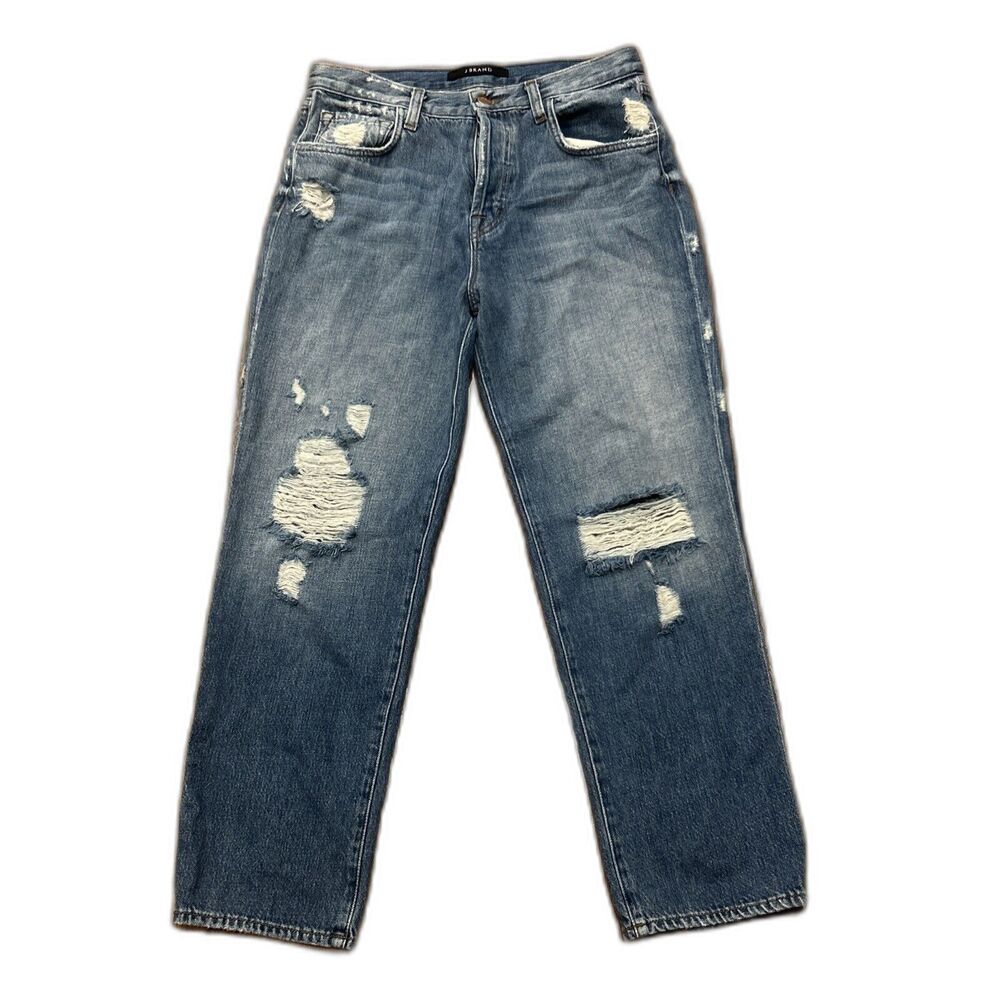 J Brand Jeans Ivy Womens 26 High Rise Bleach Wrecked Faded Cropped Button Fly